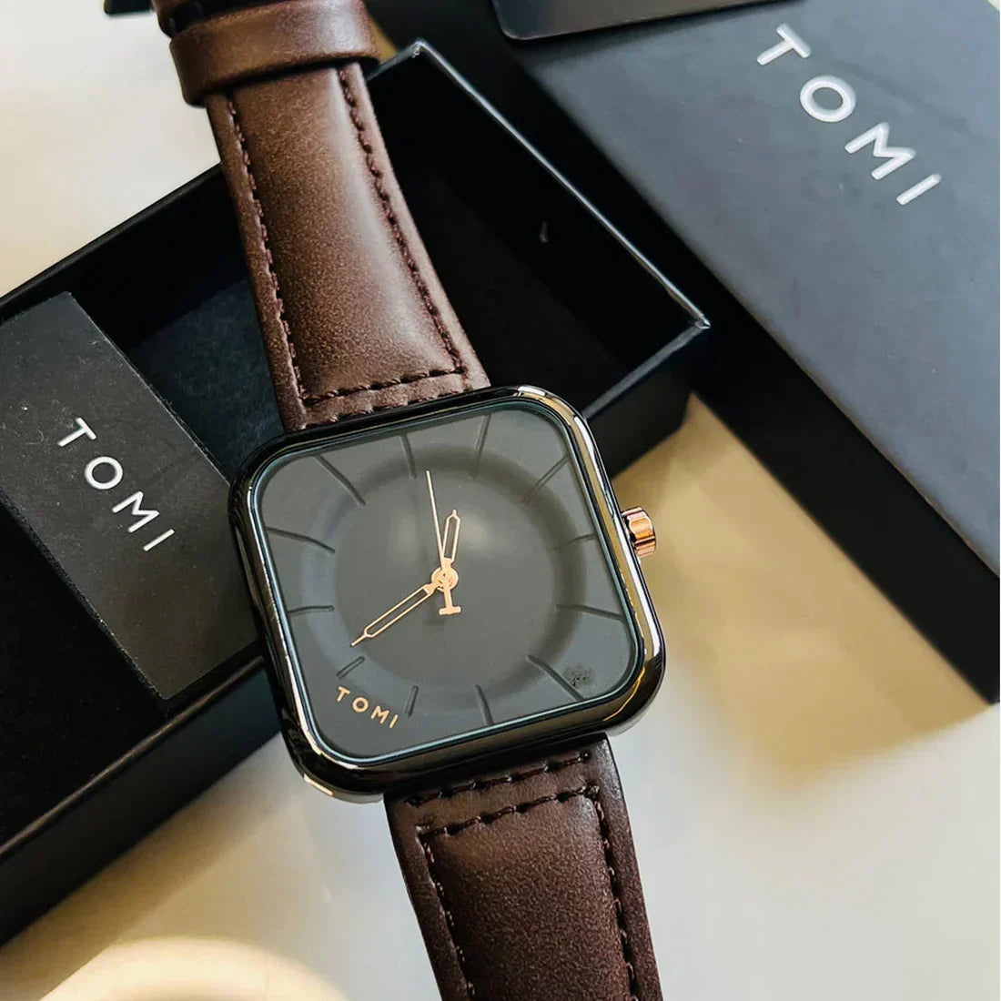 TOMI T-093 Square Dial Strap Watch